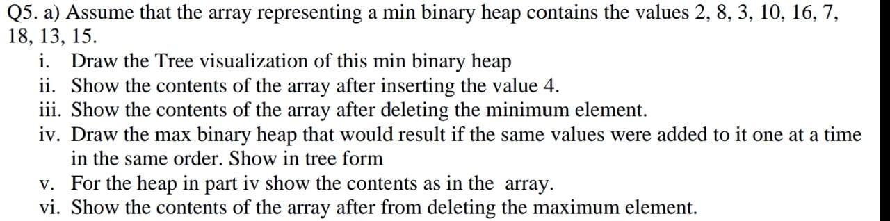 Solved Q5. a) Assume that the array representing a min | Chegg.com