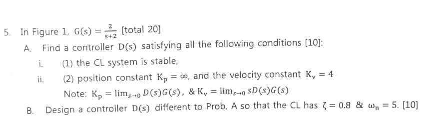 Solved R(s) D(s) Figure 1 G(s) Y(s) 2 5. In Figure 1, G(s) | Chegg.com