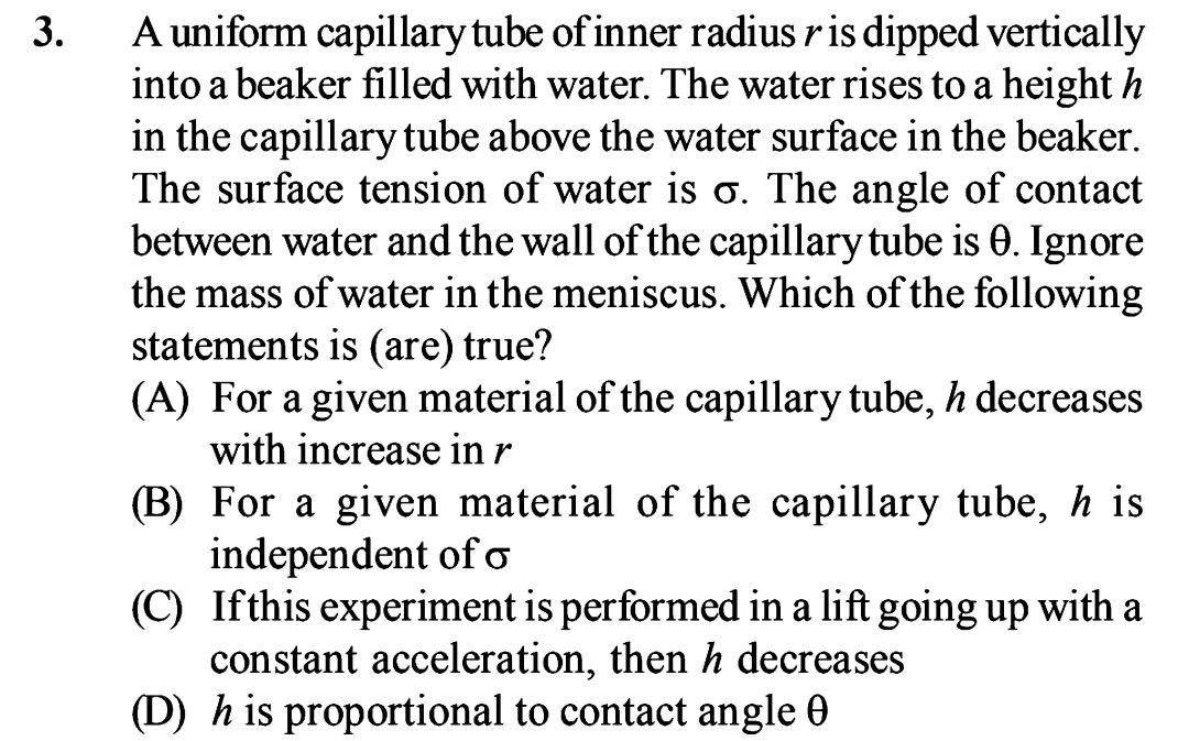 Solved 3. A uniform capillary tube of inner radius ris | Chegg.com