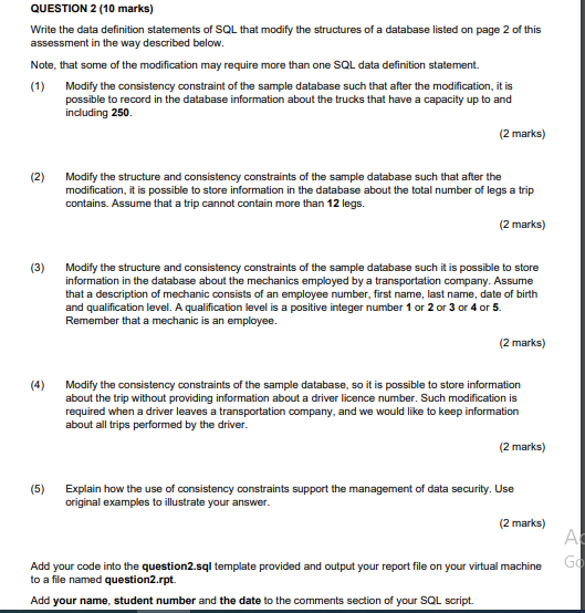 Question 2 10 Marks Write The Data Definition Chegg Com