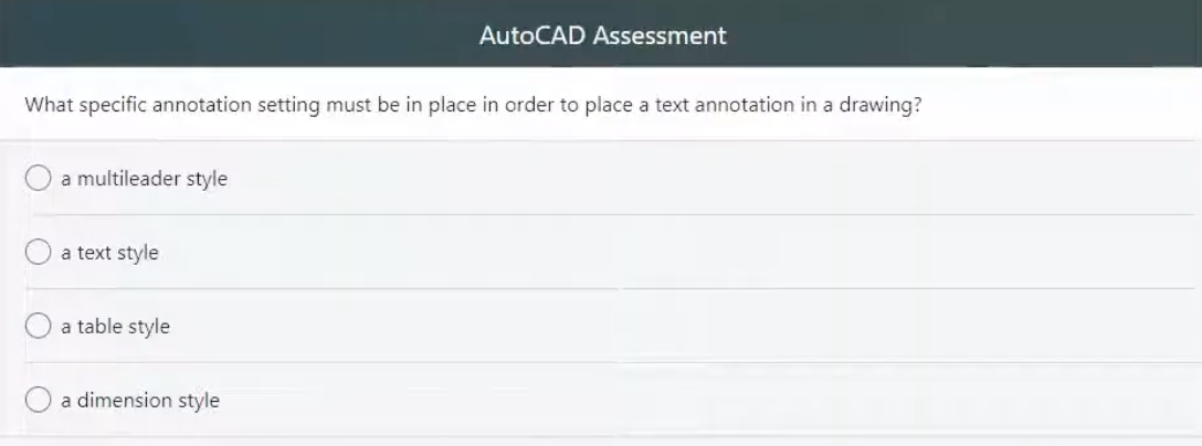Solved AutoCAD Assessment What specific annotation setting | Chegg.com