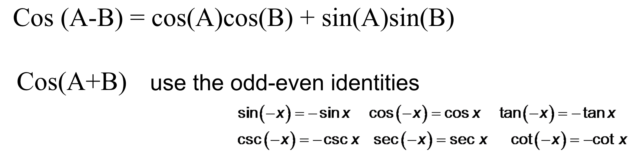 Solved cos(A−B)=cos(A)cos(B)+sin(A)sin(B) Cos(A+B) use the