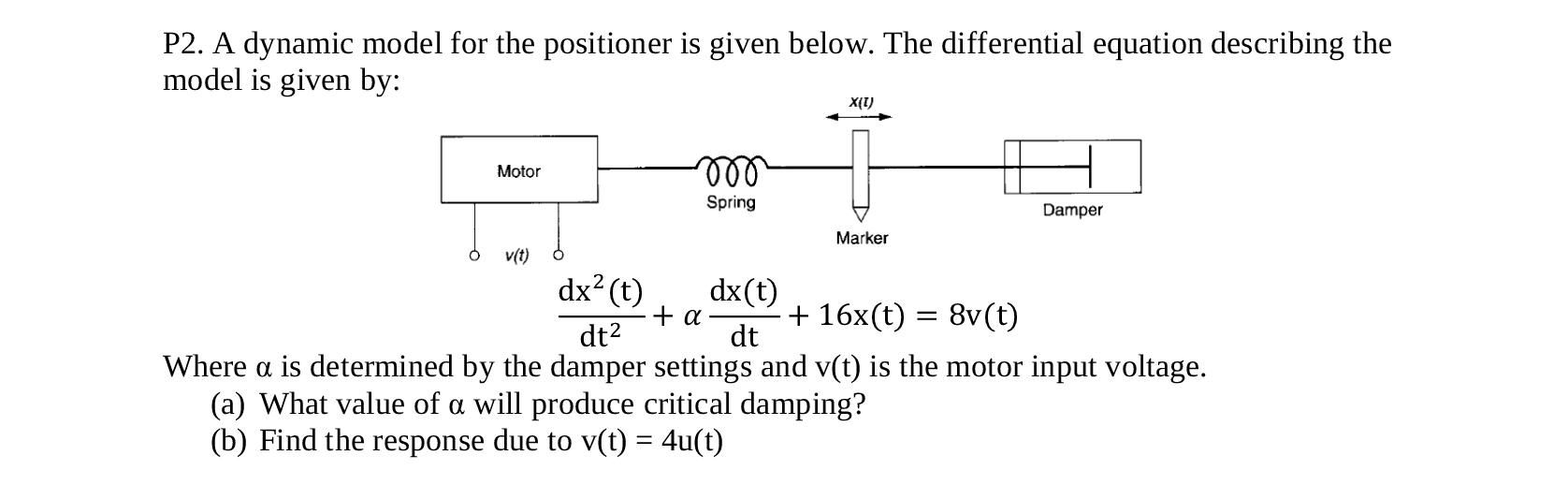 Solved P2. A dynamic model for the positioner is given | Chegg.com