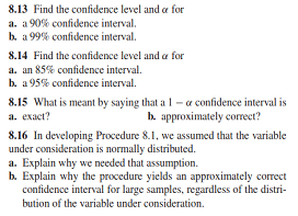 Solved 8.13 Find the confidence level and a for a. a 90% | Chegg.com