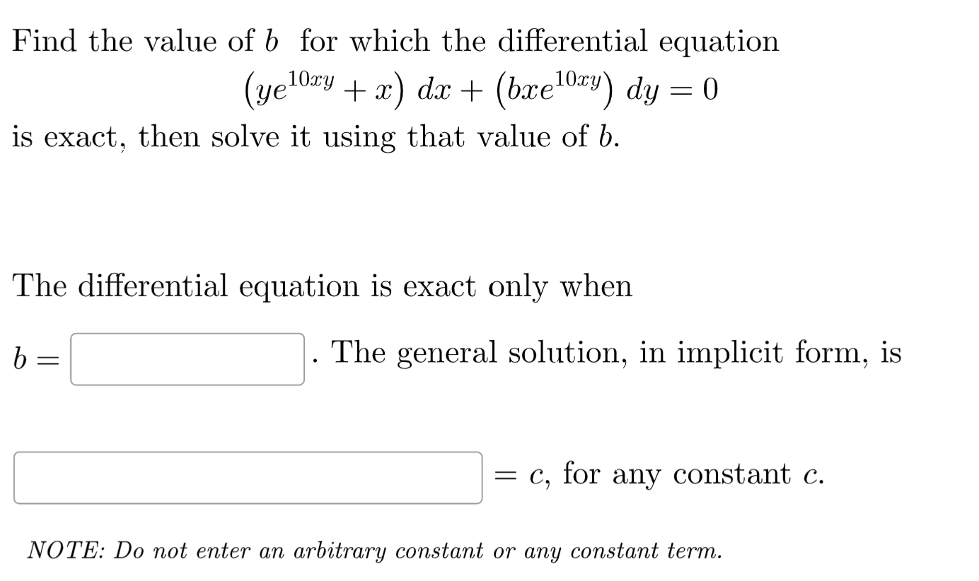 Solved Find The Value Of B For Which The Differential | Chegg.com