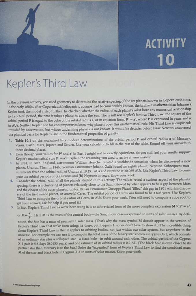 Solved ACTIVITY 10 Kepler's Third Law In the previous | Chegg.com