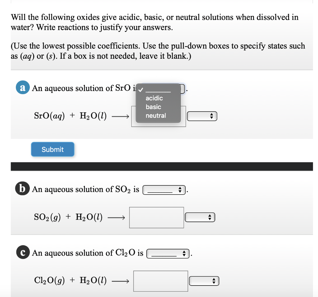Solved Will the following oxides give acidic, basic, or
