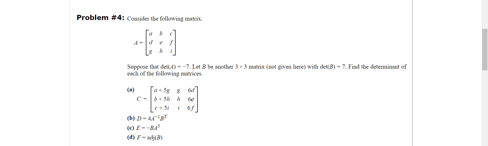 Solved Problem #4: Consider the following matrix. | Chegg.com