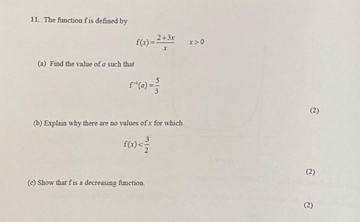 Solved 11. The function f is defined by f(x)=x2+3xx>0 (a) | Chegg.com