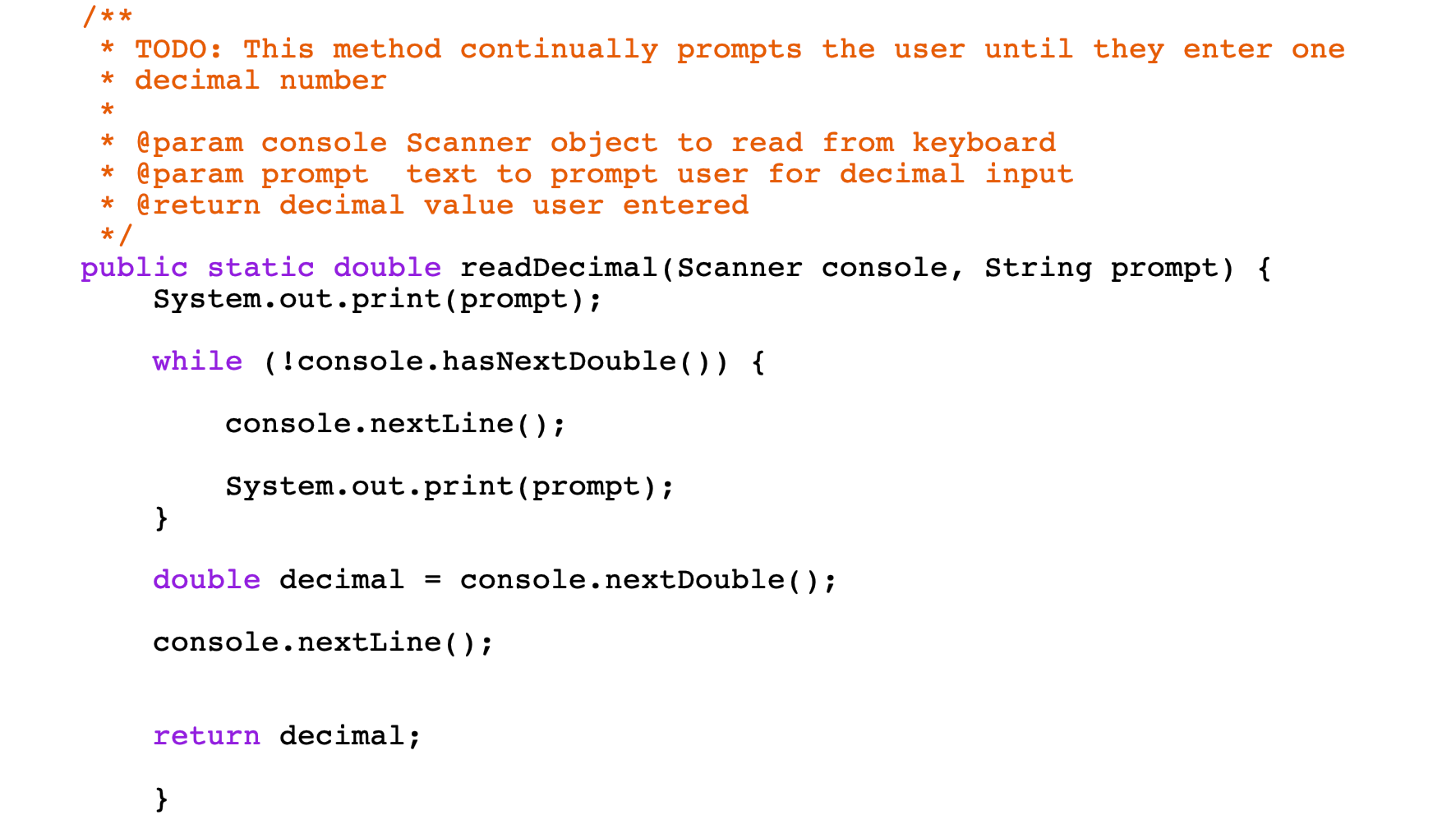 Solved = double decimal readDecimal(console, 