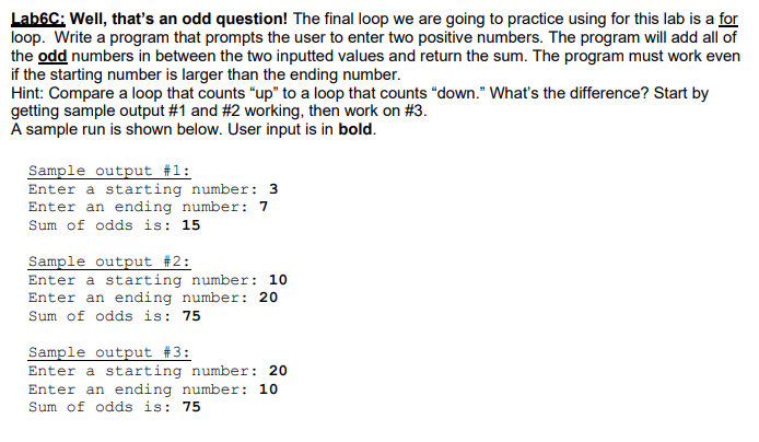 Solved Lab6C: Well, that's an odd question! The final loop | Chegg.com