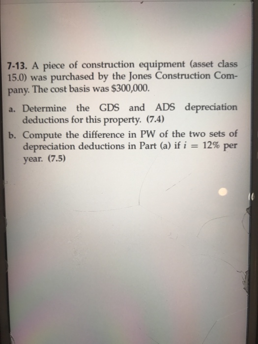 Solved 713. A piece of construction equipment (asset class