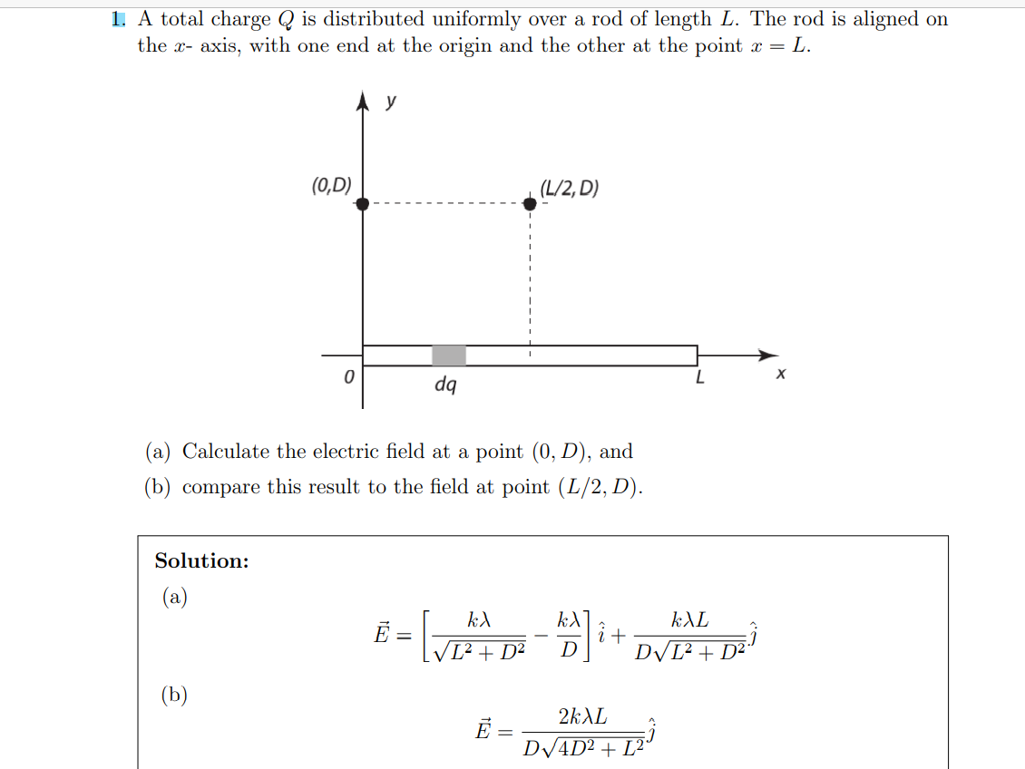 Solved 1. A total charge Q is distributed uniformly over a | Chegg.com