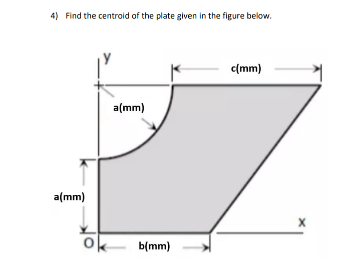 Solved 4) Find the centroid of the plate given in the figure | Chegg.com