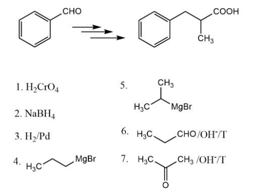 Solved CHO COOH CH3 1. H Cro 5. CH3 H3C MgBr 2. NaBH4 6. H2C | Chegg.com