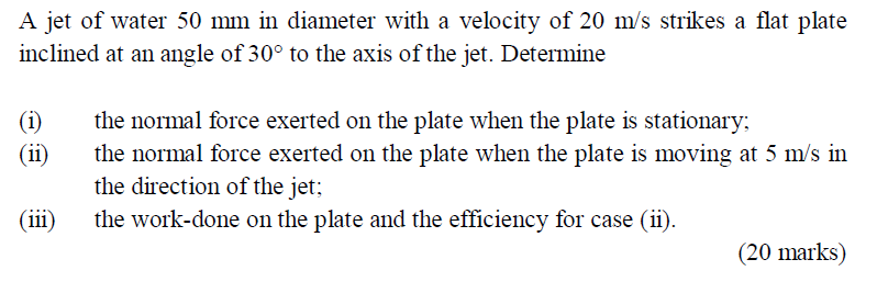 Solved A jet of water 50 mm in diameter with a velocity of | Chegg.com