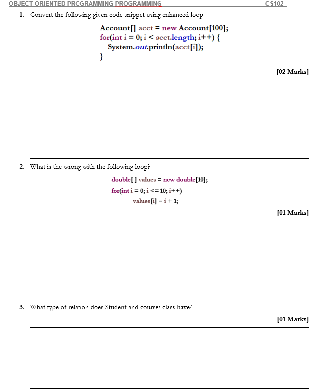 Solved OBJECT ORIENTED PROGRAMMING PRQGRAMMWMG CS102 1. | Chegg.com