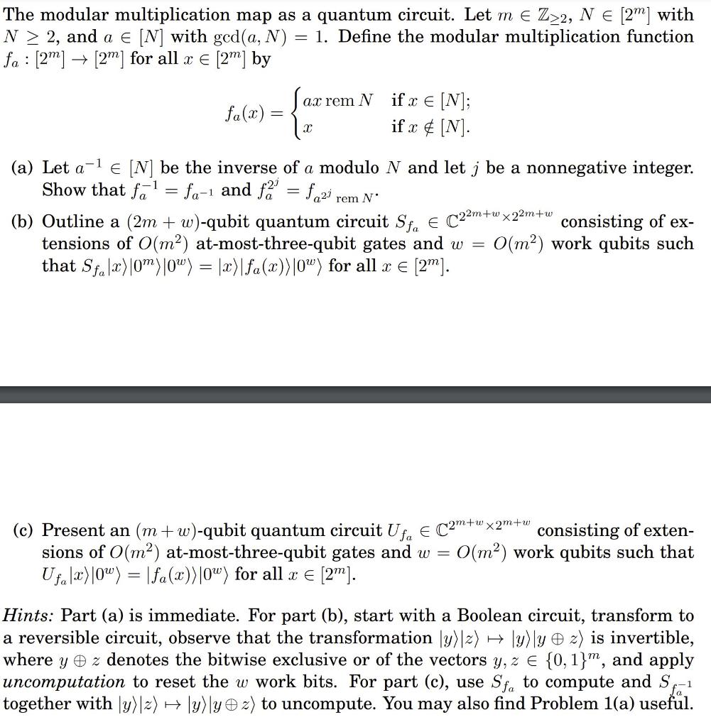 Solved The modular multiplication map as a quantum circuit.