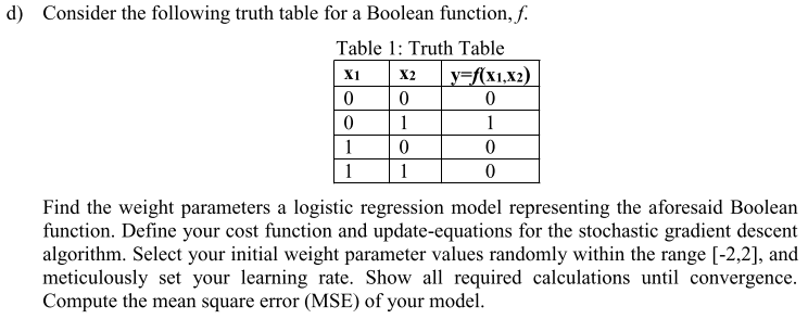 Solved X2 d) Consider the following truth table for a | Chegg.com
