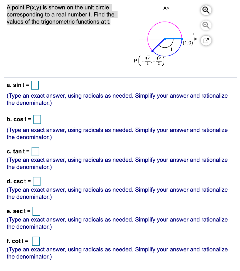 Solved A point P(x,y) is shown on the unit circle | Chegg.com