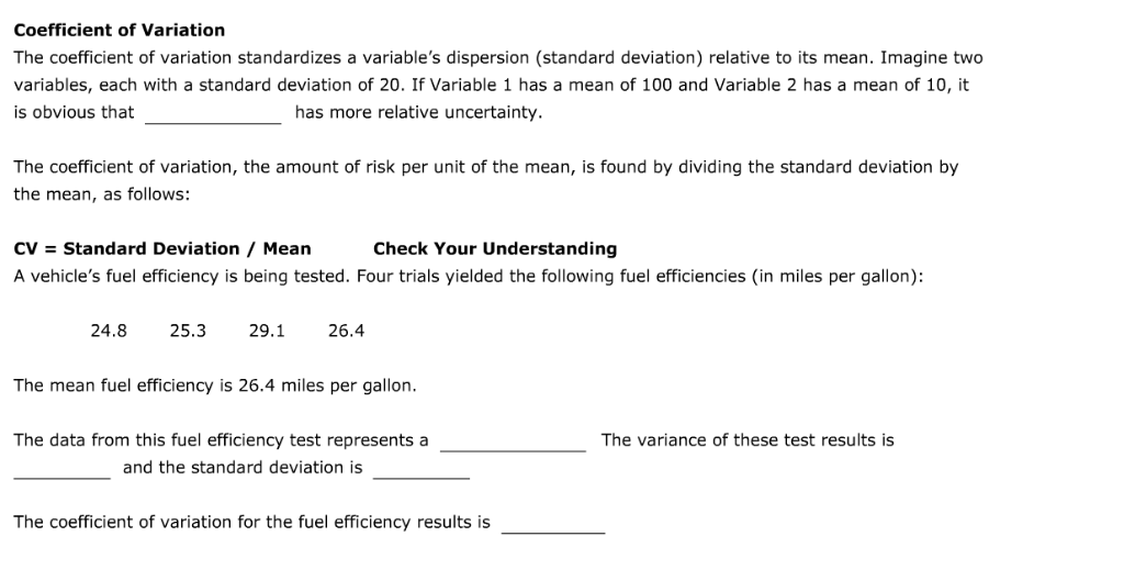 Solved Coefficient of Variation The coefficient of variation | Chegg.com