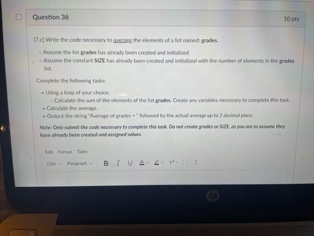 Solved Question 36 10 pts 17.c) Write the code necessary to | Chegg.com