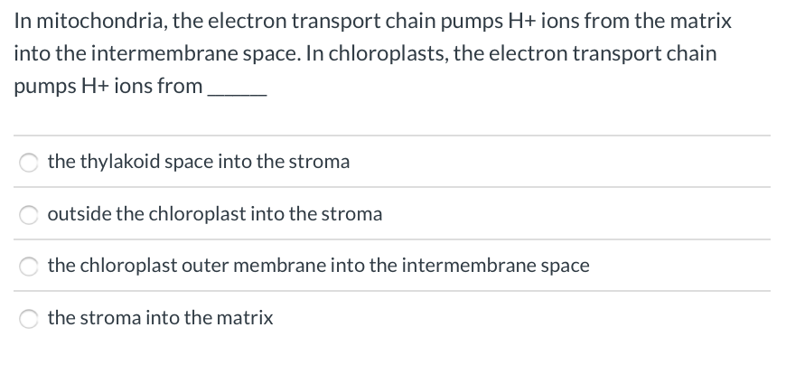 Solved In mitochondria, the electron transport chain pumps | Chegg.com