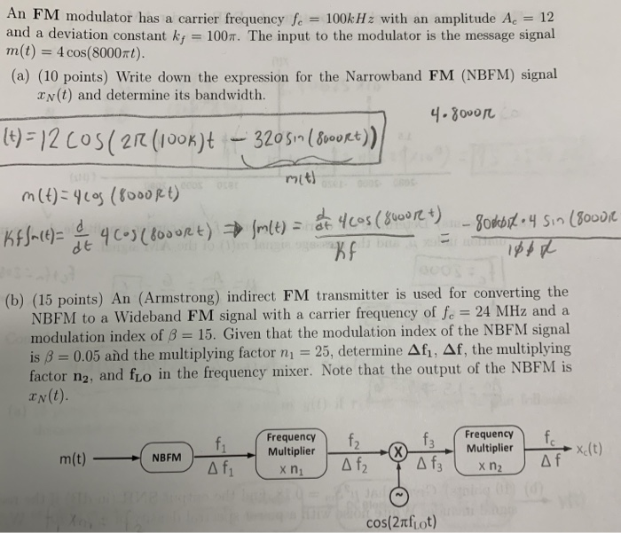 Solved An FM modulator has a carrier frequency fc = 100kHz