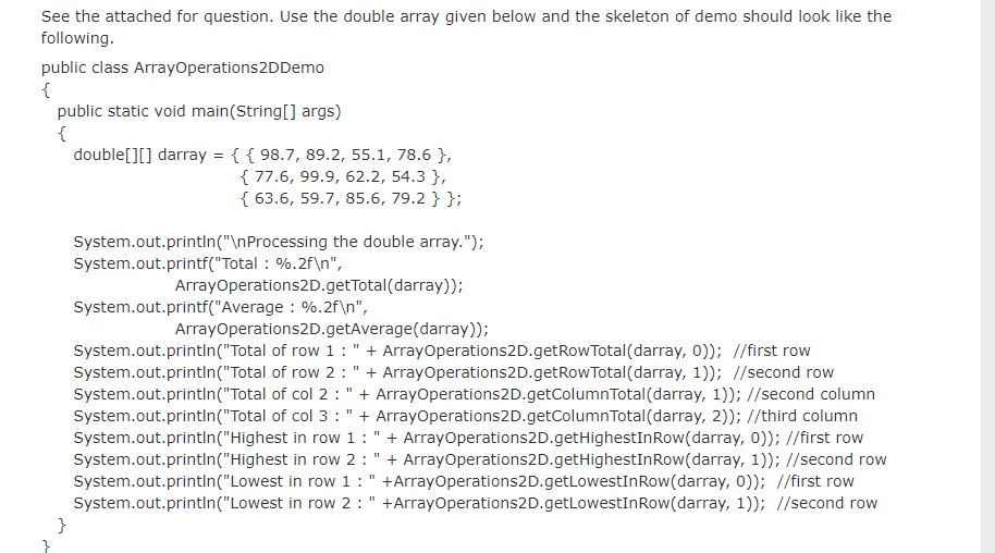 Solved See the attached for question. Use the double array | Chegg.com