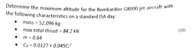 Solved Determine the maximum altitude for the Bombardier | Chegg.com