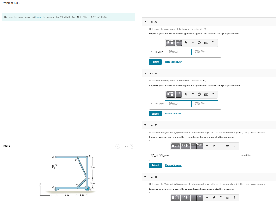 Solved Problem 6.83 Consider the frame shown in (Figure 1). | Chegg.com