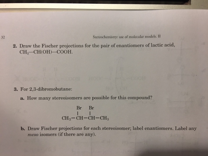 Solved Draw The Fischer Projections For The Pair Of