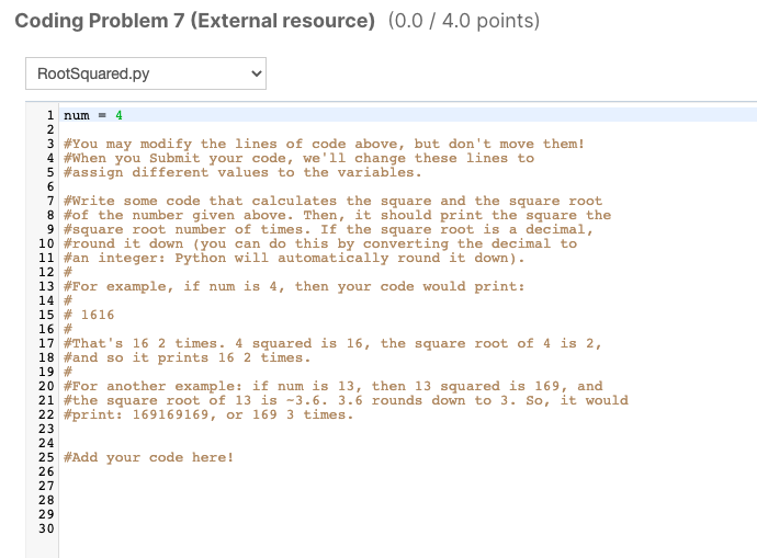 Solved Coding Problem 7 (External resource) (0.0/4.0 points) | Chegg.com