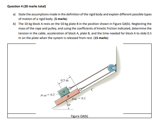 Solved Question 4 (20 marks total) a) State the assumptions | Chegg.com