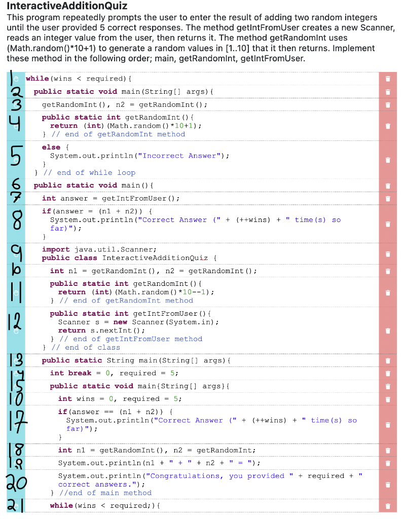 Solved Please put code in correct corresponding order and | Chegg.com