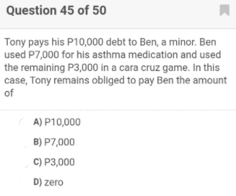 Solved Question 45 of 50 Tony pays his P10 000 debt to Ben