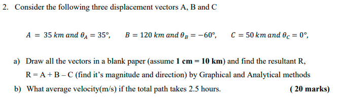 Solved 2. Consider the following three displacement vectors | Chegg.com