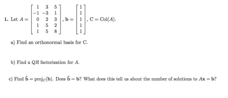 Solved 3 5 1 -1 -3 1 1. Let A B 1C Col(A) 0 2 1 5 2 1 5 8 A) | Chegg.com