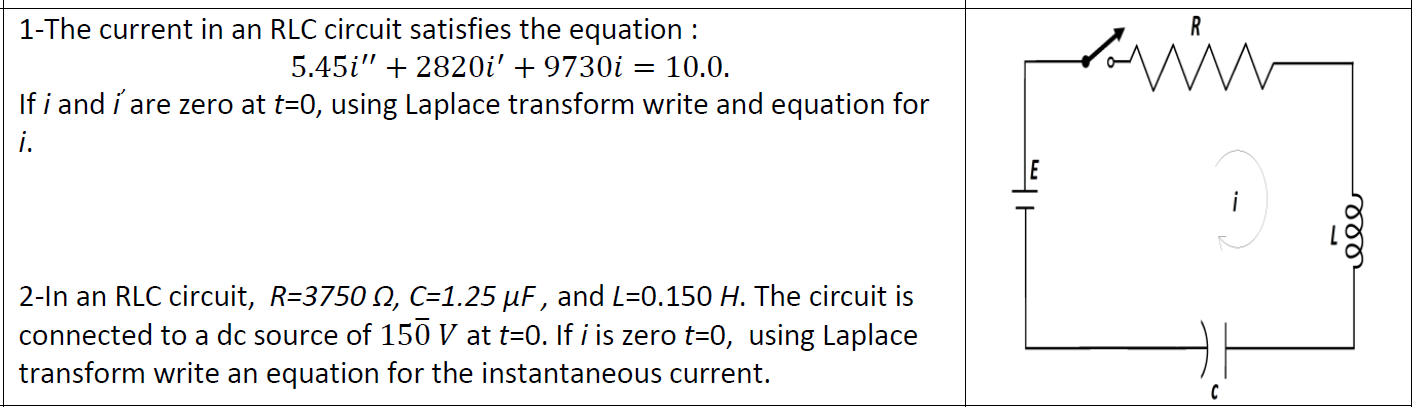 Solved 1 The Current In An Rlc Circuit Satisfies The Equa Chegg Com