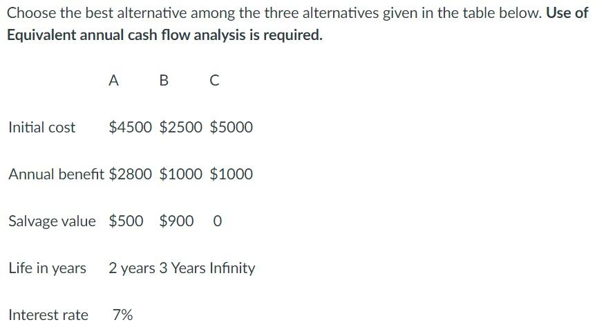 Solved Choose the best alternative among the three | Chegg.com