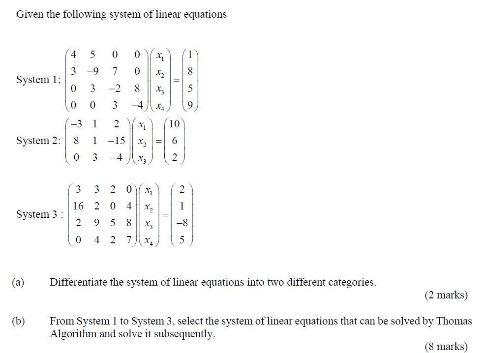 Solved Given the following system of linear equations 4 5 0 | Chegg.com