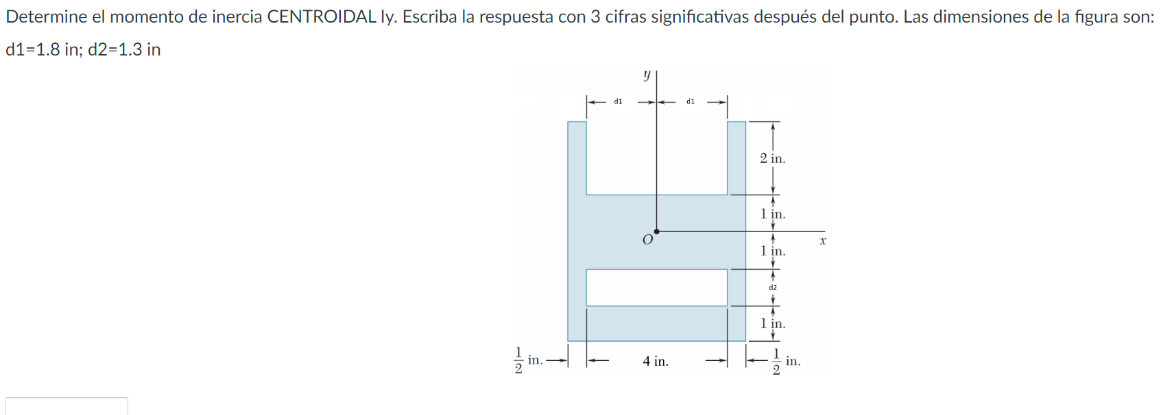 Determine el momento de inercia CENTROIDAL ly. Escriba la respuesta con 3 cifras significativas después del punto. Las dimens