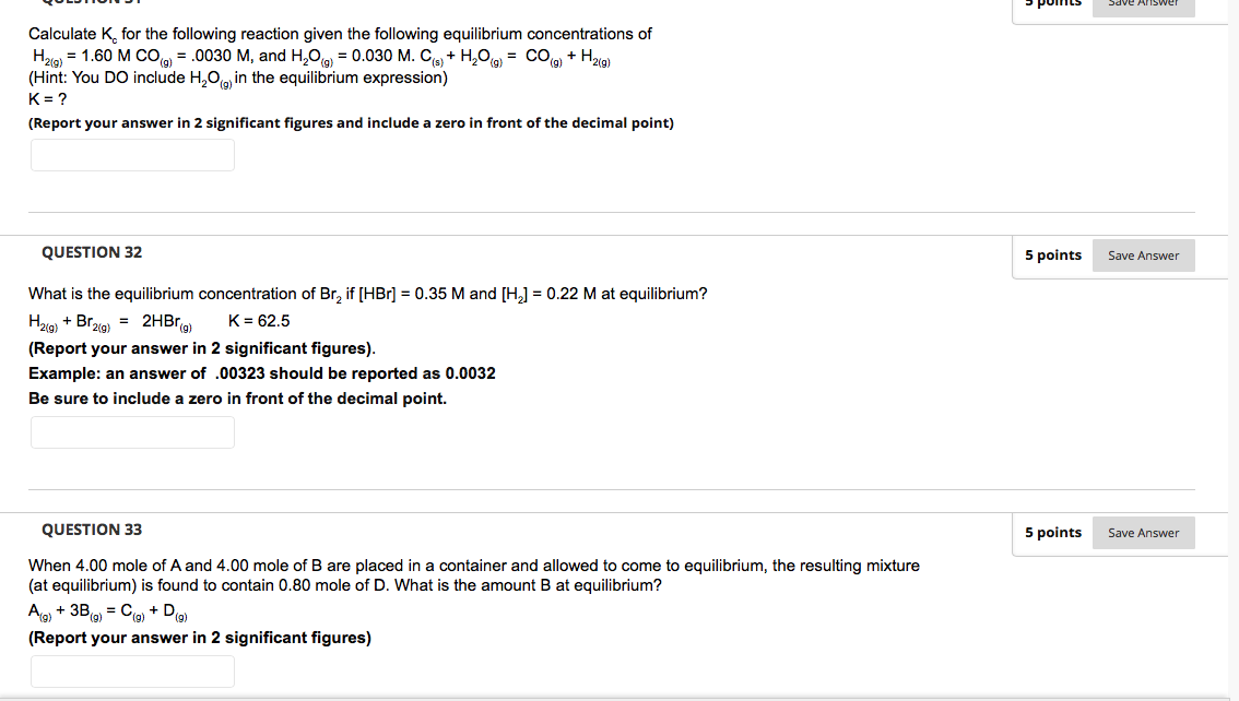 Solved Calculate Kc For The Following Reaction Given The | Chegg.com