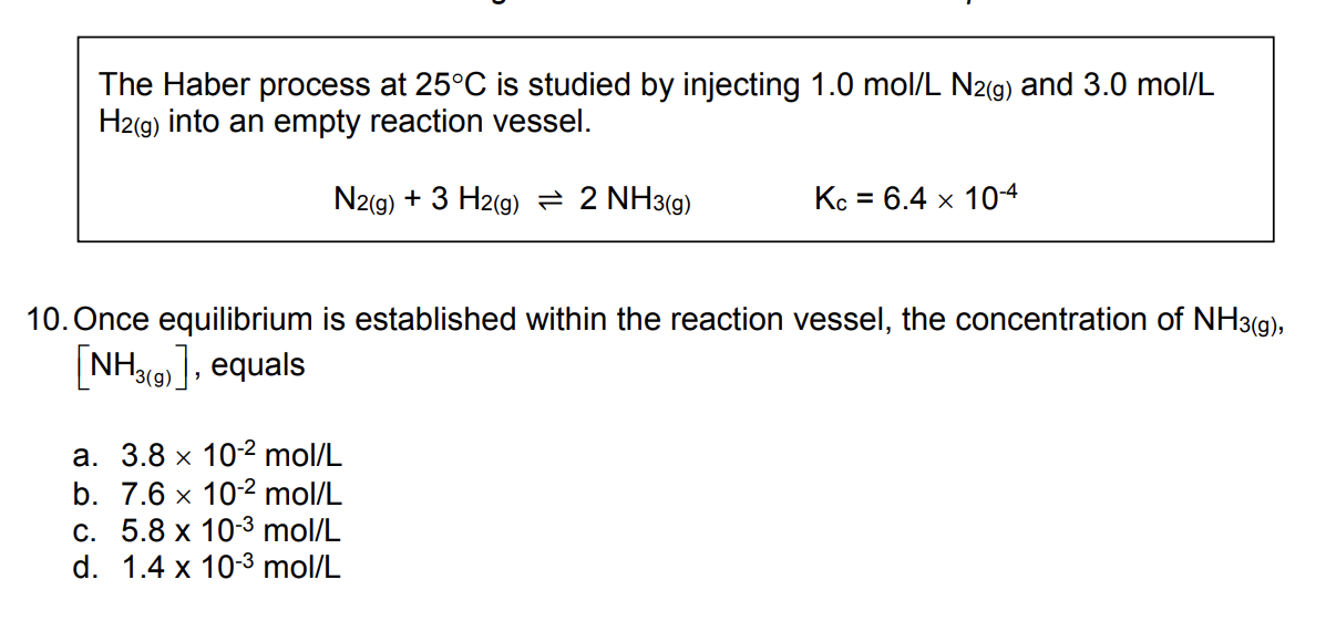 Solved The Haber process at 25°C is studied by injecting 1.0