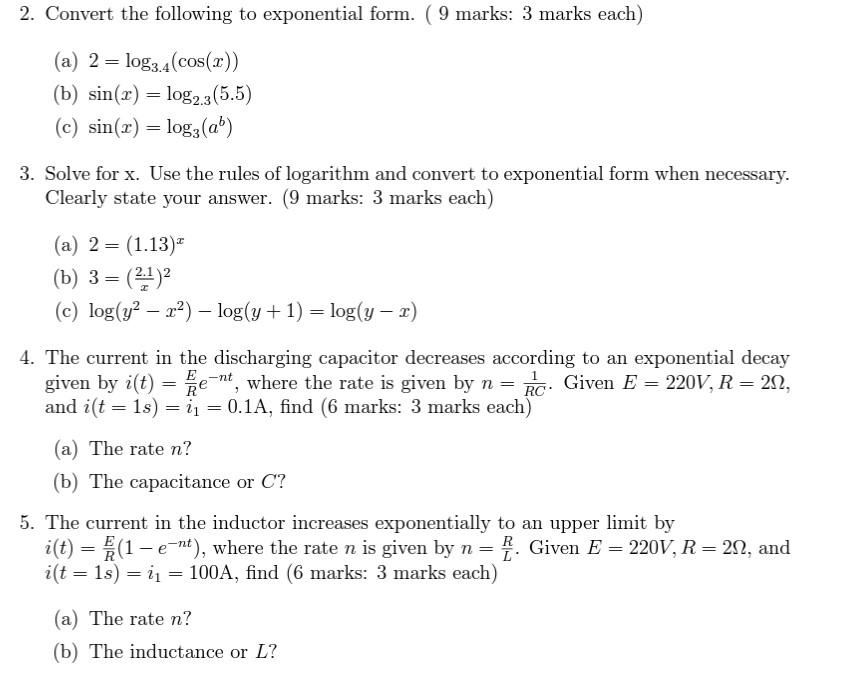 Solved 2. Convert the following to exponential form. ( 9 | Chegg.com