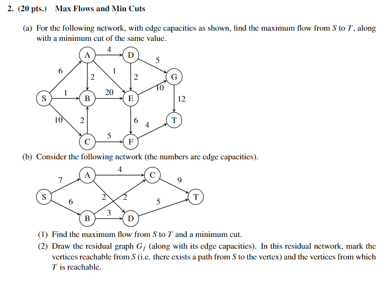 Solved 2. (20 pts.) Max Flows and Min Cuts (a) For the | Chegg.com