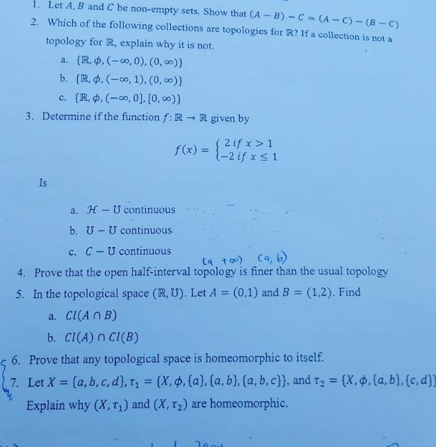 1. Let A, B And C Be Non-empty Sets. Show That (A -B) | Chegg.com