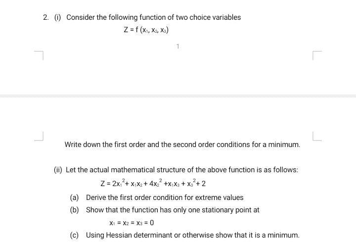 Solved 2. () Consider the following function of two choice | Chegg.com