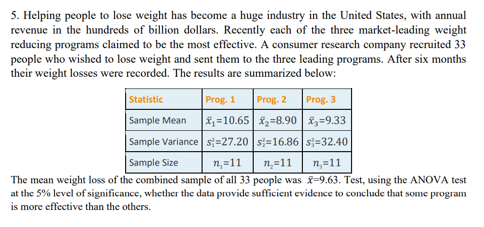 Solved 5. Helping people to lose weight has become a huge | Chegg.com