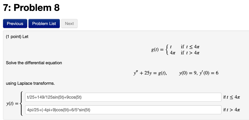 Solved 7: Problem 8 Previous Problem List Next (1 point) Let | Chegg.com